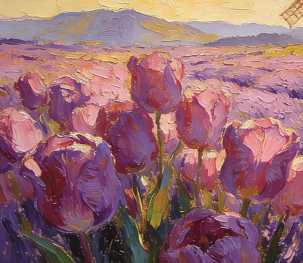 Purple Tulips of Provence, Heavy Texture Paintings, Original Oil Paintings, Small Landscape Paintings, Small Oil Paintings on Canvas, Small Canvas Paintings, Hand Painted Canvas Art-HomePaintingDecor