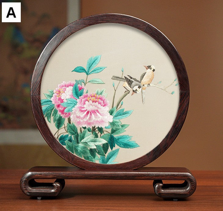 Embroidered Ornament, Traditional Chinese Suzhou Flower and Birds Silk Embroidery Ornaments, Exclusive Business Presents, Creative Birthday Gift, Premium Souvenir-HomePaintingDecor