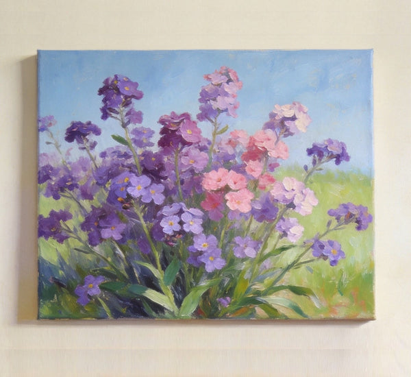 Original Small Canvas Artwork, Purple and Pink Forget-me-nots Blooming Wild, Buy Small Artwork Online, Still Life Painting, Original Flower Paintings, Hand Painted Canvas Art-HomePaintingDecor