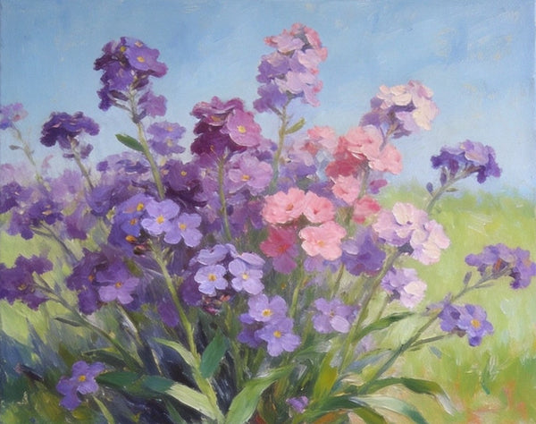 Original Small Canvas Artwork, Purple and Pink Forget-me-nots Blooming Wild, Buy Small Artwork Online, Still Life Painting, Original Flower Paintings, Hand Painted Canvas Art