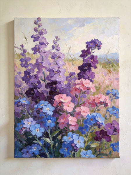 Hand Painted Canvas Art, Wild Purple Forget-me-nots in Bloom, Original Flower Paintings, Small Canvas Wall Art Paintings, Original Oil Paintings