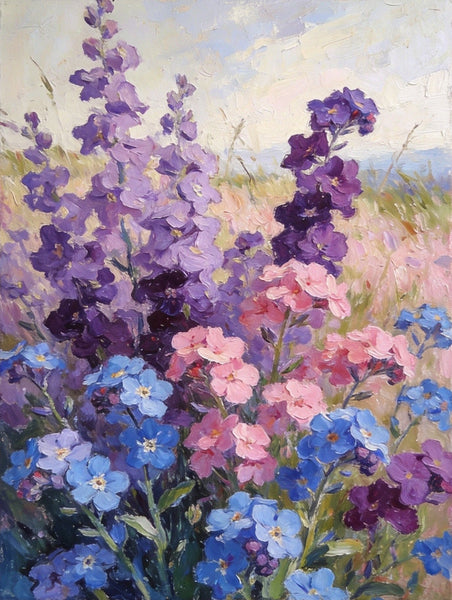 Hand Painted Canvas Art, Wild Purple Forget-me-nots in Bloom, Original Flower Paintings, Small Canvas Wall Art Paintings, Original Oil Paintings