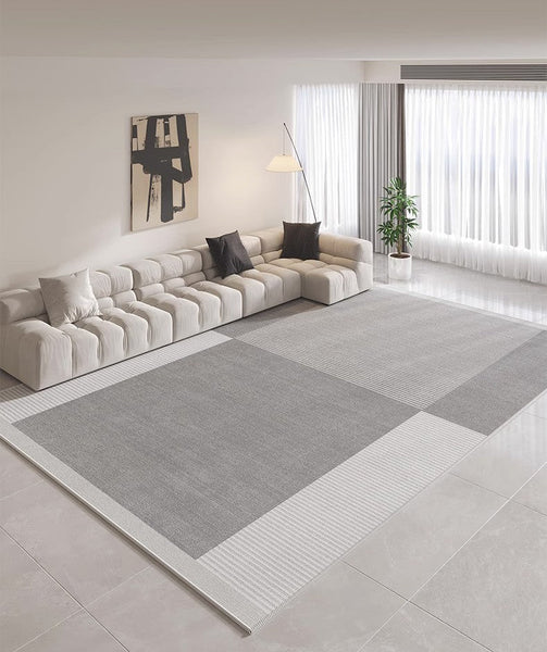 Gray Modern Rug Ideas for Living Room, Abstract Grey Geometric Modern Rugs, Contemporary Modern Rugs for Bedroom, Modern Rugs for Dining Room-HomePaintingDecor