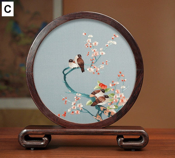 Embroidered Ornament, Traditional Chinese Suzhou Flower and Birds Silk Embroidery Ornaments, Exclusive Business Presents, Creative Birthday Gift, Premium Souvenir-HomePaintingDecor
