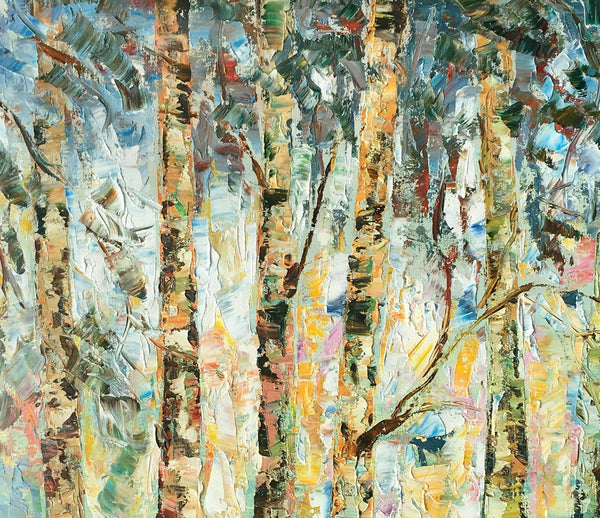 Abstract Landscape Painting, Birch Tree Painting, Bedroom Wall Art Paintings, Simple Modern Art, Custom Landscape Painting for Bedroom-HomePaintingDecor