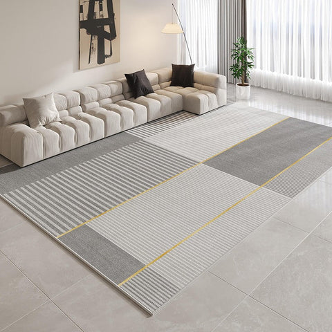 Contemporary Modern Rugs for Bedroom, Gray Modern Rug Ideas for Living Room, Abstract Grey Geometric Modern Rugs, Modern Rugs for Dining Room-HomePaintingDecor