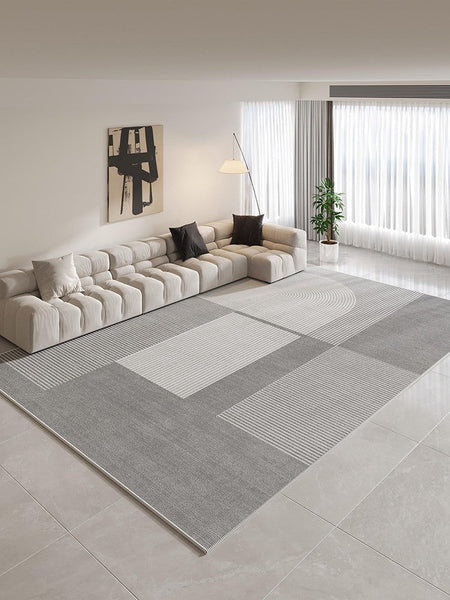 Modern Rugs for Dining Room, Contemporary Modern Rugs for Bedroom, Gray Modern Rug Ideas for Living Room, Abstract Grey Geometric Modern Rugs-HomePaintingDecor