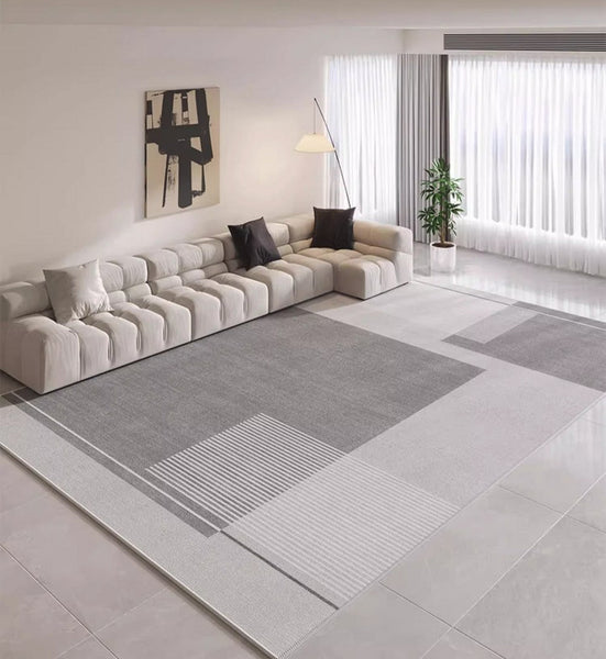 Simple Grey Modern Rugs for Living Room, Contemporary Modern Rugs for Bedroom, Gray Modern Rugs for Dining Room, Abstract Geometric Modern Rugs for Sale-HomePaintingDecor