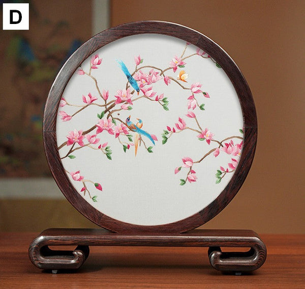 Embroidered Ornament, Traditional Chinese Suzhou Flower and Birds Silk Embroidery Ornaments, Exclusive Business Presents, Creative Birthday Gift, Premium Souvenir-HomePaintingDecor
