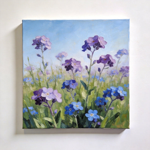 Original Small Canvas Artwork, Purple and Blue Forget-me-nots Blooming Wild, Buy Small Artwork Online, Still Life Painting, Original Flower Paintings, Hand Painted Canvas Art-HomePaintingDecor