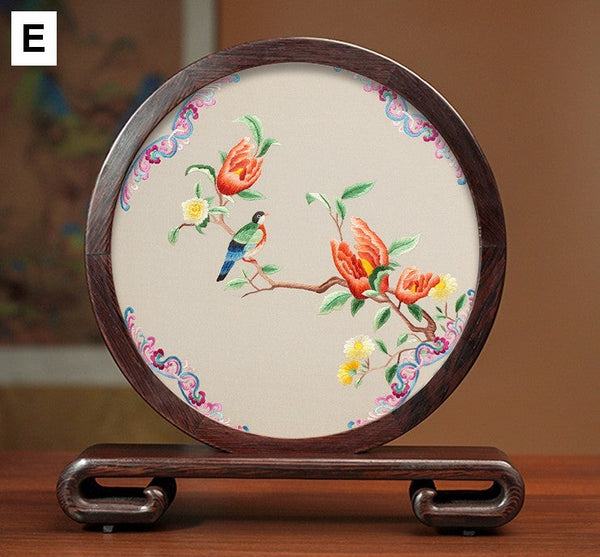 Embroidered Ornament, Traditional Chinese Suzhou Flower and Birds Silk Embroidery Ornaments, Exclusive Business Presents, Creative Birthday Gift, Premium Souvenir-HomePaintingDecor