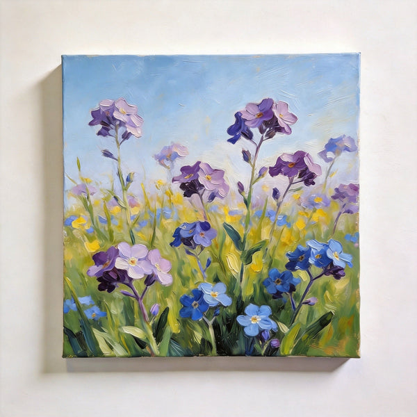 Small Canvas Artwork, Purple and Blue Forget-me-nots Blooming Wild, Buy Small Artwork Online, Hand Painted Canvas Art, Still Life Painting, Original Flower Paintings-HomePaintingDecor