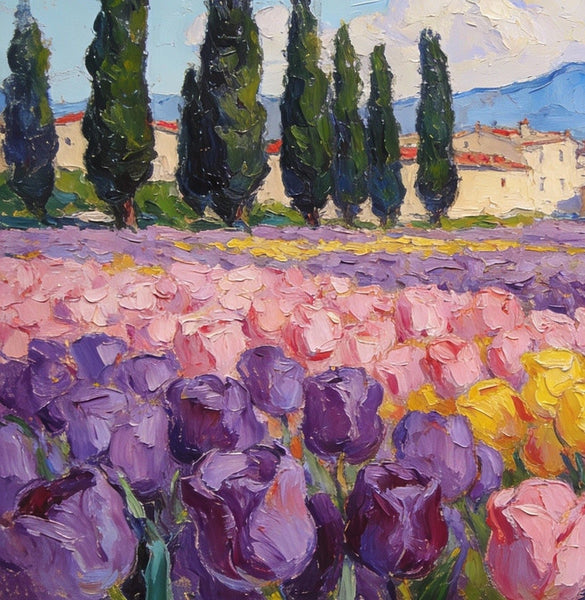 Blooming Tulips in the Countryside, Small Oil Paintings on Canvas, Hand Painted Canvas Art, Heavy Texture Oil Paintings, Original Artwork Small Paintings, Small Wall Paintings-HomePaintingDecor