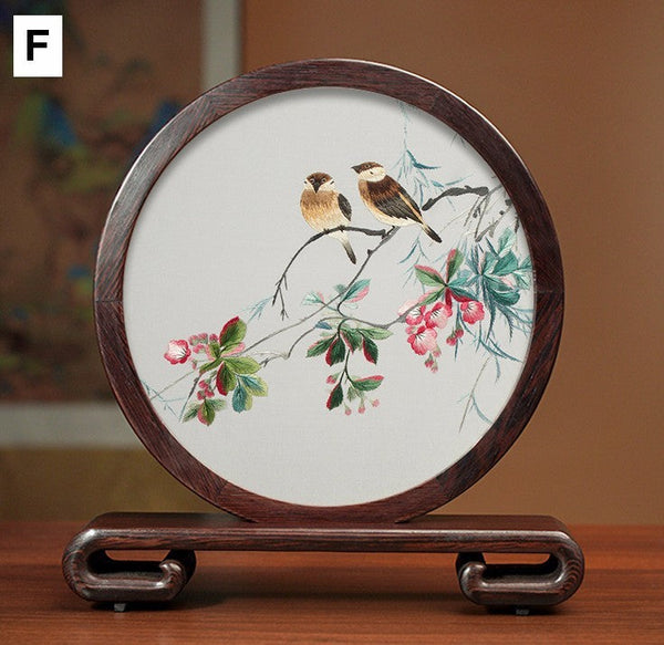 Embroidered Ornament, Traditional Chinese Suzhou Flower and Birds Silk Embroidery Ornaments, Exclusive Business Presents, Creative Birthday Gift, Premium Souvenir-HomePaintingDecor