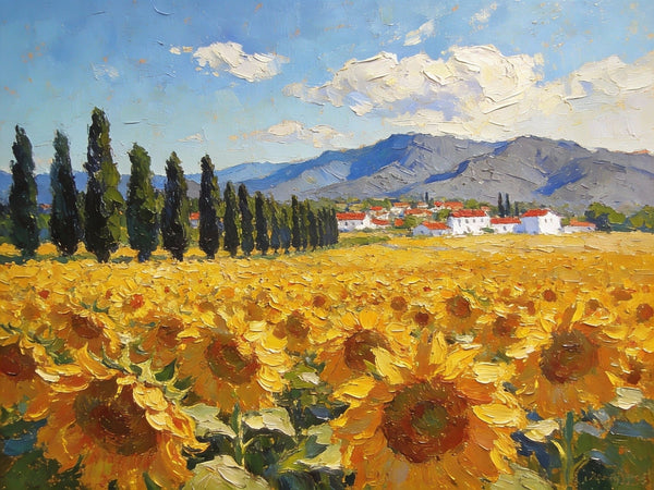Small Wall Paintings, Sunflower Fields in Provence, Small Oil Paintings on Canvas, Hand Painted Canvas Art, Heavy Texture Oil Paintings, Original Artwork Small Paintings-HomePaintingDecor