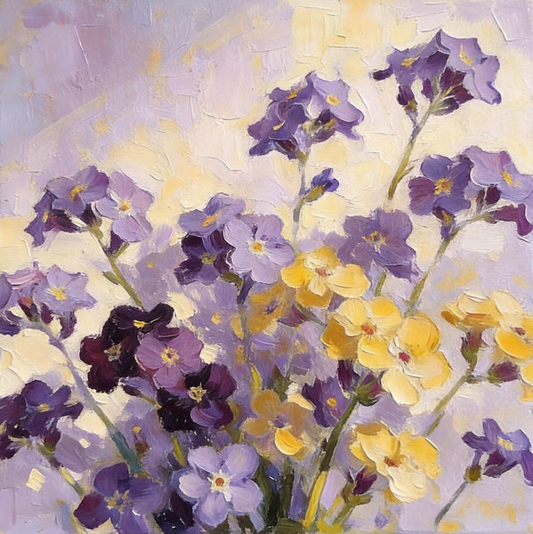 Small Canvas Artwork, Original Flower Paintings, Blooming Purple Yellow Forget-me-nots, Still Life Painting, Hand Painted Canvas Art, Buy Small Paintings Online-HomePaintingDecor