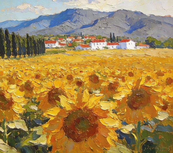 Small Wall Paintings, Sunflower Fields in Provence, Small Oil Paintings on Canvas, Hand Painted Canvas Art, Heavy Texture Oil Paintings, Original Artwork Small Paintings-HomePaintingDecor