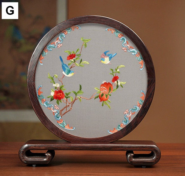 Embroidered Ornament, Traditional Chinese Suzhou Flower and Birds Silk Embroidery Ornaments, Exclusive Business Presents, Creative Birthday Gift, Premium Souvenir-HomePaintingDecor