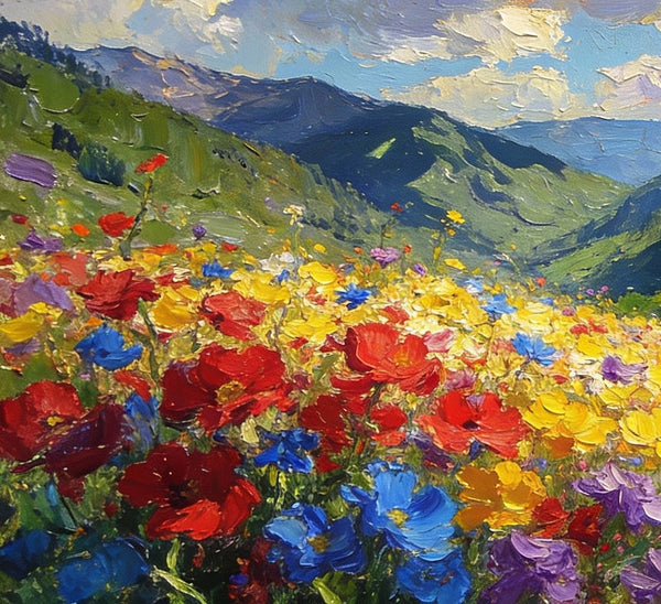 Hand Painted Canvas Art, A Valley in Bloom with Spring Flowers, On Canvas Small Paintings, Original Wall Art Paintings, Original Artwork Small Paintings, Small Landscape Paintings-HomePaintingDecor