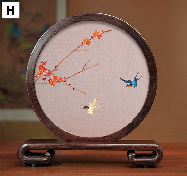 Embroidered Ornament, Traditional Chinese Suzhou Flower and Birds Silk Embroidery Ornaments, Exclusive Business Presents, Creative Birthday Gift, Premium Souvenir-HomePaintingDecor