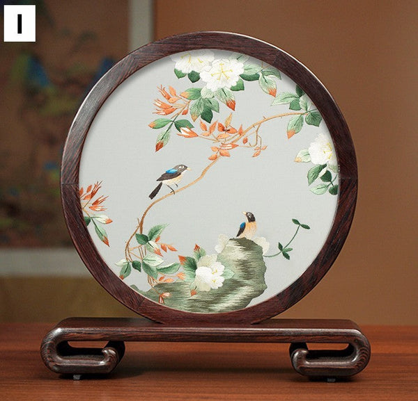 Embroidered Ornament, Traditional Chinese Suzhou Flower and Birds Silk Embroidery Ornaments, Exclusive Business Presents, Creative Birthday Gift, Premium Souvenir-HomePaintingDecor