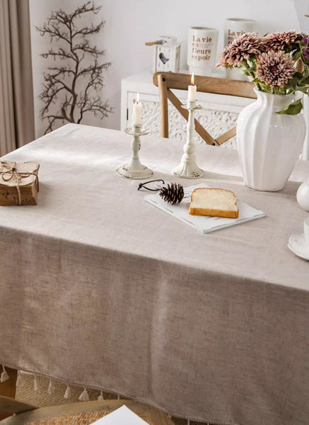 Simple Linen Rectangle Table Cover for Dining Room Table, Large Brown Tablecloth for Home Decoration, Modern Table Cloth, Square Tablecloth for Round Table-HomePaintingDecor