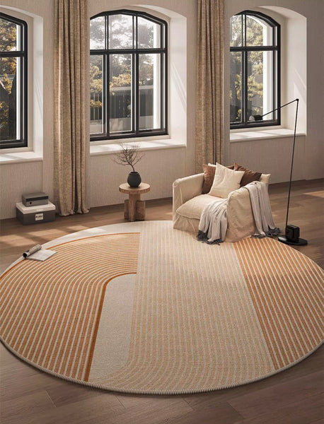 Geometric Modern Round Rugs for Living Room, Contemporary Area Rugs for Bedroom, Round Area Rugs for Dining Room, Coffee Table Rugs, Circular Modern Area Rug-HomePaintingDecor
