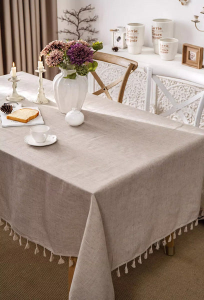 Simple Linen Rectangle Table Cover for Dining Room Table, Large Brown Tablecloth for Home Decoration, Modern Table Cloth, Square Tablecloth for Round Table-HomePaintingDecor