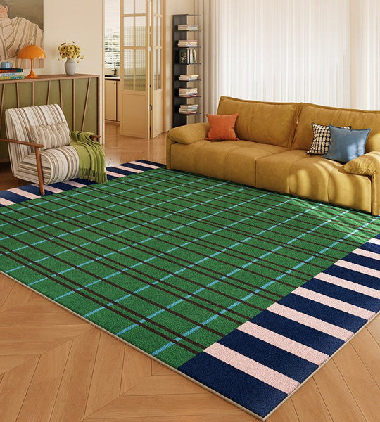 Modern Rugs for Living Room, Geometric Area Rugs, Green Mid Century Contemporary Rugs, Colorful Area Rugs for Bedroom-HomePaintingDecor