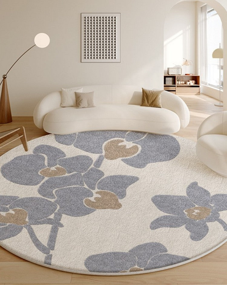 Bedroom Abstract Modern Area Rugs, Contemporary Modern Rugs, Geometric Round Rugs for Dining Room, Flower Pattern Circular Modern Rugs under Chairs-HomePaintingDecor