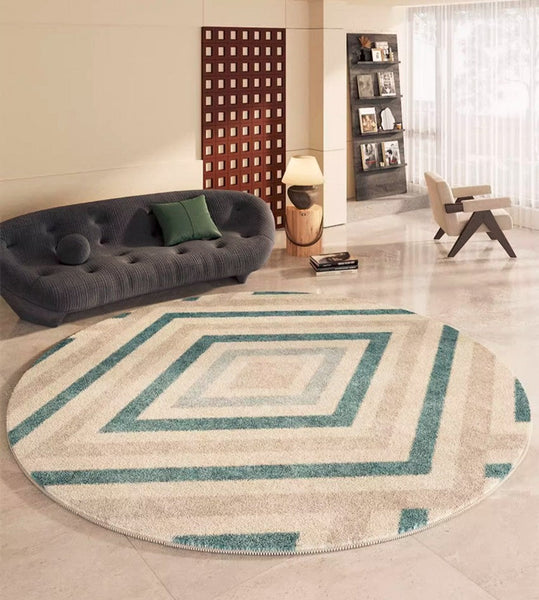 Simple Abstract Contemporary Round Rugs, Modern Area Rugs under Coffee Table, Geometric Modern Rugs for Bedroom, Thick Round Rugs for Dining Room-HomePaintingDecor