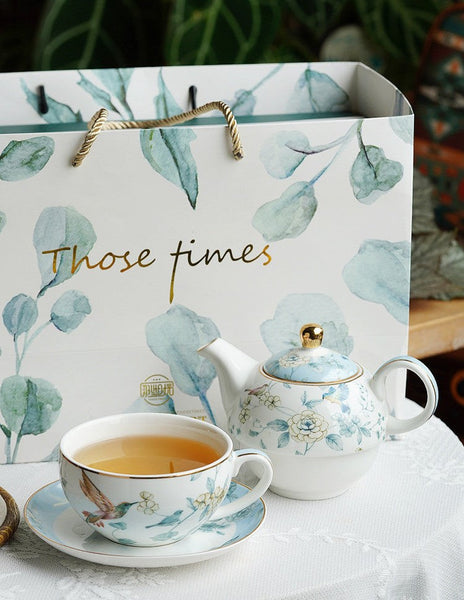 Stackable Teapot and Cup Set, Ceramic Tea Pot with Integrated Cup, Porcelain Teapot with Matching Cup and Saucer in Gift Box, Mother-and-Baby Teapot with Matching Saucer-HomePaintingDecor