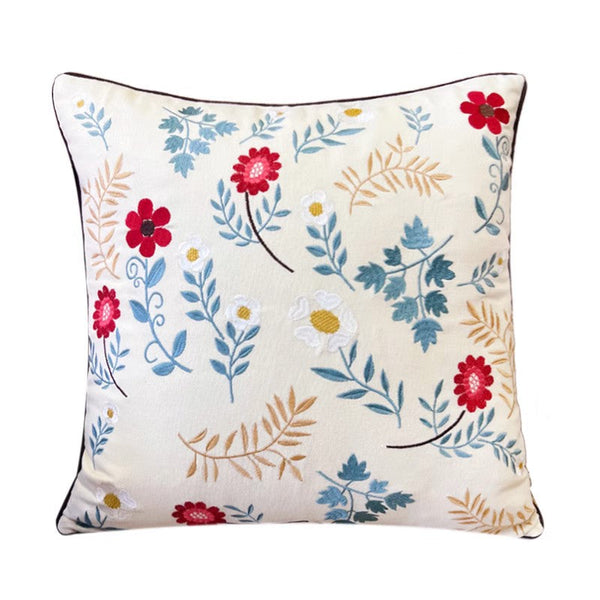 Decorative Throw Pillows for Couch, Embroider Flower Cotton Pillow Covers, Spring Flower Decorative Throw Pillows, Farmhouse Sofa Decorative Pillows-HomePaintingDecor