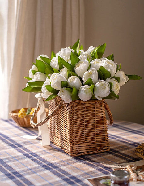 Spring Artificial Floral for Dining Room Table, White Tulip Flowers, Bedroom Flower Arrangement Ideas, Simple Modern Floral Arrangement Ideas for Home Decoration-HomePaintingDecor