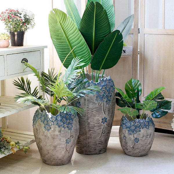 Extra Large Garden Flower Planters, Oversized Garden Flower Pot, Garden Ornaments, Large Resin Gardern Flower Planter, Modern Outdoor Garden Flower Pots-HomePaintingDecor