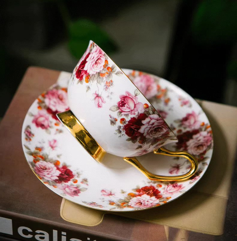 Unique Royal Coffee Cup and Saucer, Elegant Flower Ceramic Cups, Creative Bone China Porcelain Tea Cup Set, Beautiful British Tea Cups-HomePaintingDecor