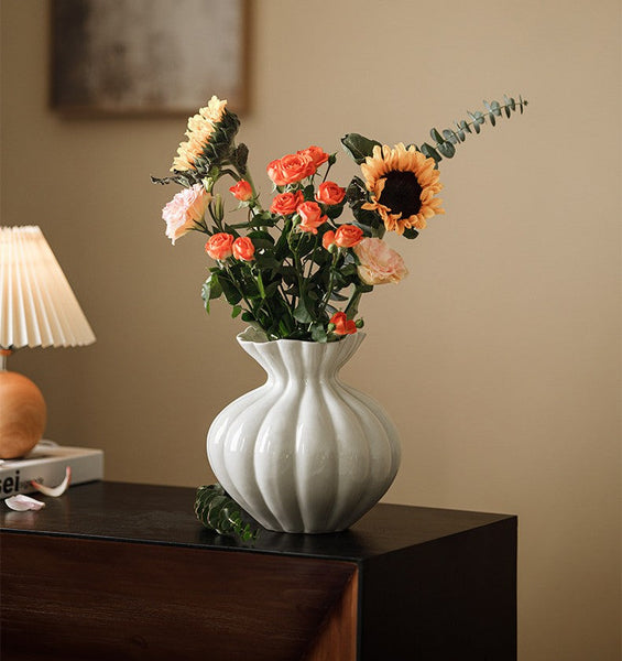 Handmade Water Holding Flower Vases, Porcelain Flower Vases, Modern Flower Vase Centerpiece on Table, Ceramic Bouquet Vases-HomePaintingDecor