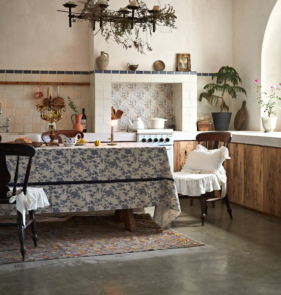 Extra Large Vintage Rectangle Tablecloth for Dining Room Table, Rustic Farmhouse Table Cover for Kitchen, French Flower Pattern Tablecloth for Round Table-HomePaintingDecor
