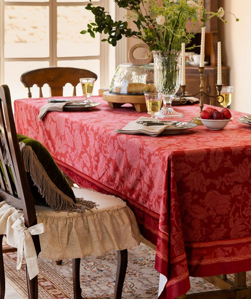 Long Rectangle Tablecloth for Dining Room Table, Christmas Table Cloth, Wedding Tablecloth, Red Flower Pattern Tablecloth for Home Decoration, Square Tablecloth-HomePaintingDecor