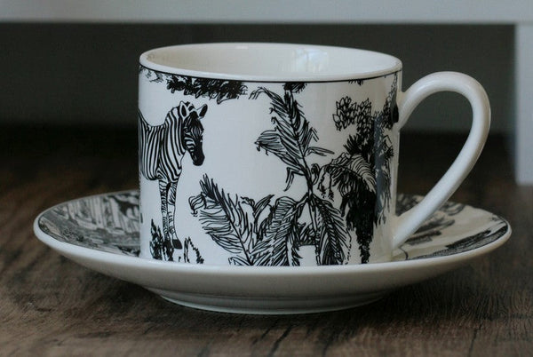 Royal Ceramic Cups, Elegant Ceramic Coffee Cups, 6.8 oz Tea Cup and Saucer in Gift Box, Zebra Jungle Porcelain Tea Cup Saucer Set-HomePaintingDecor