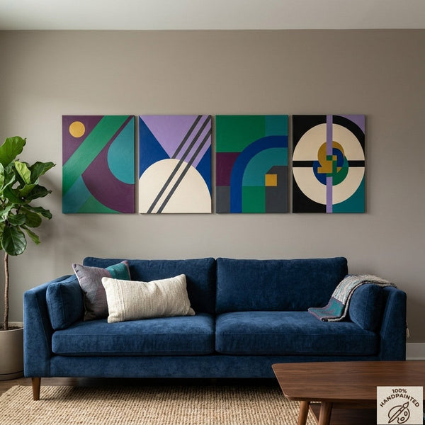 Abstract Geometric Art, Modern Paintings for Mid Century Living Room, Multi Panel Canvas Paintings-HomePaintingDecor