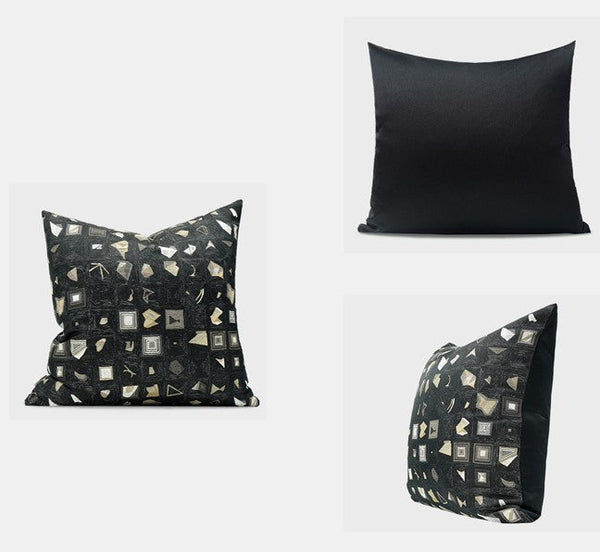 Abstract Black Decorative Throw Pillows, Geomeric Contemporary Square Modern Throw Pillows for Couch, Large Simple Throw Pillow for Interior Design-HomePaintingDecor