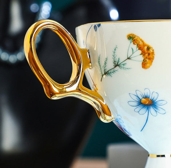 Elegant British Ceramic Coffee Cup with Sucer, Unique Tea Cup and Saucer Set in Gift Box, Floral Porcelain Tea Cup and Sucer Set, Flower Ceramic Tea Cup and Saucer-HomePaintingDecor