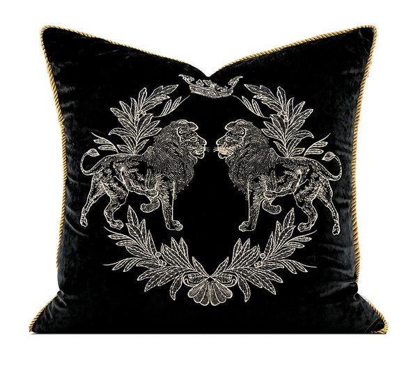 Modern Pillows for Couch, Embroidery Lion Decorative Pillow Covers, Decorative Throw Pillows for Living Room, Large Modern Sofa Pillows-HomePaintingDecor