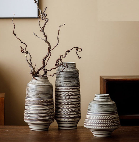 Centerpiece on Dining Table, Handmade Pottery Flower Vases Urn, Modern Bouquet Flower Vases, Water Holding Flower Vases, Large Flower Vase on Table-HomePaintingDecor