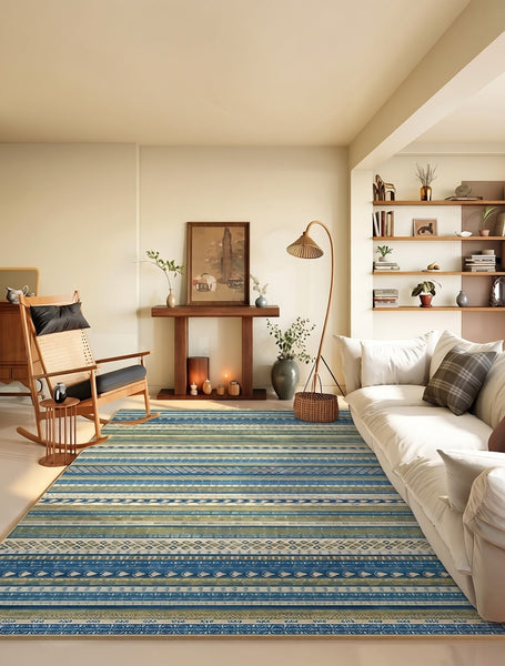 Blue Modern Rugs for Dining Room, Boho Style Carpets Next to Bed, Contemporary Modern Rugs, Modern Rugs for Living Room-HomePaintingDecor