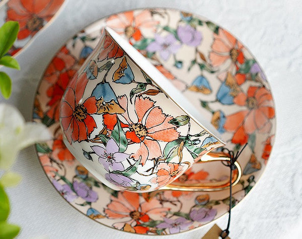 Elegant Ceramic Coffee Cups, Flower Bone China Porcelain Tea Cup Set, British Royal Ceramic Cups for Afternoon Tea, Unique Tea Cup and Saucer in Gift Box-HomePaintingDecor