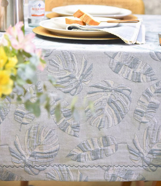Large Rectangle Table Covers for Dining Room Table, Square Tablecloth for Round Table,Monstera Leaf Modern Table Cloths for Kitchen, Simple Contemporary Cotton Tablecloth-HomePaintingDecor