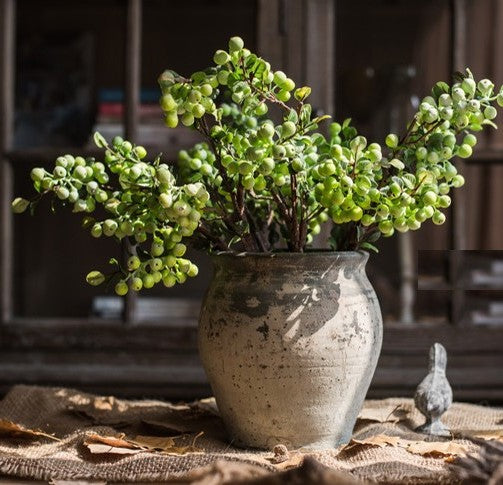 Flower Arrangement Ideas for Living Room, Green Cranberry Fruit Branch, Modern Artificial Flowers for Home Decoration, Spring Artificial Floral for Bedroom-HomePaintingDecor
