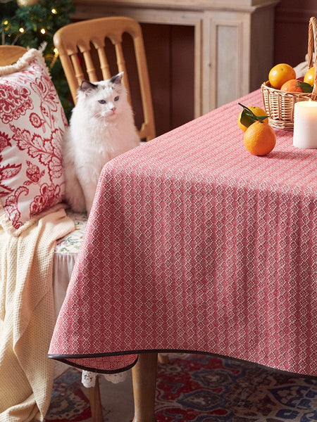 Simple Modern Rectangle Tablecloth for Dining Room Table, Knitted Plaid Embroidery Farmhouse Table Cloth, Square Tablecloth for Round Table-HomePaintingDecor